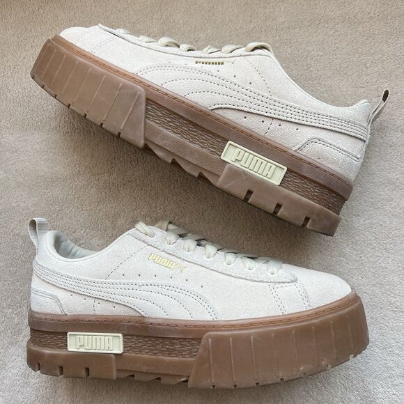 Puma Mayze Alpine Snow Cream Brushed Suede Platform Sneaker Women 8.5 Athleisure - Picture 1 of 15